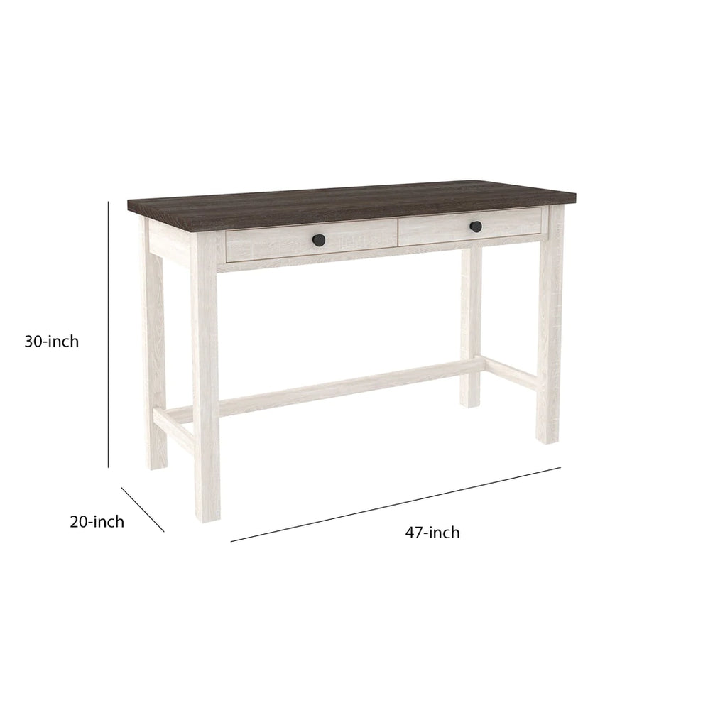 Wooden Writing Desk With Block Legs And 2 Storage Drawers, Gray And White By Benzara | Desks |  Modishstore  - 5