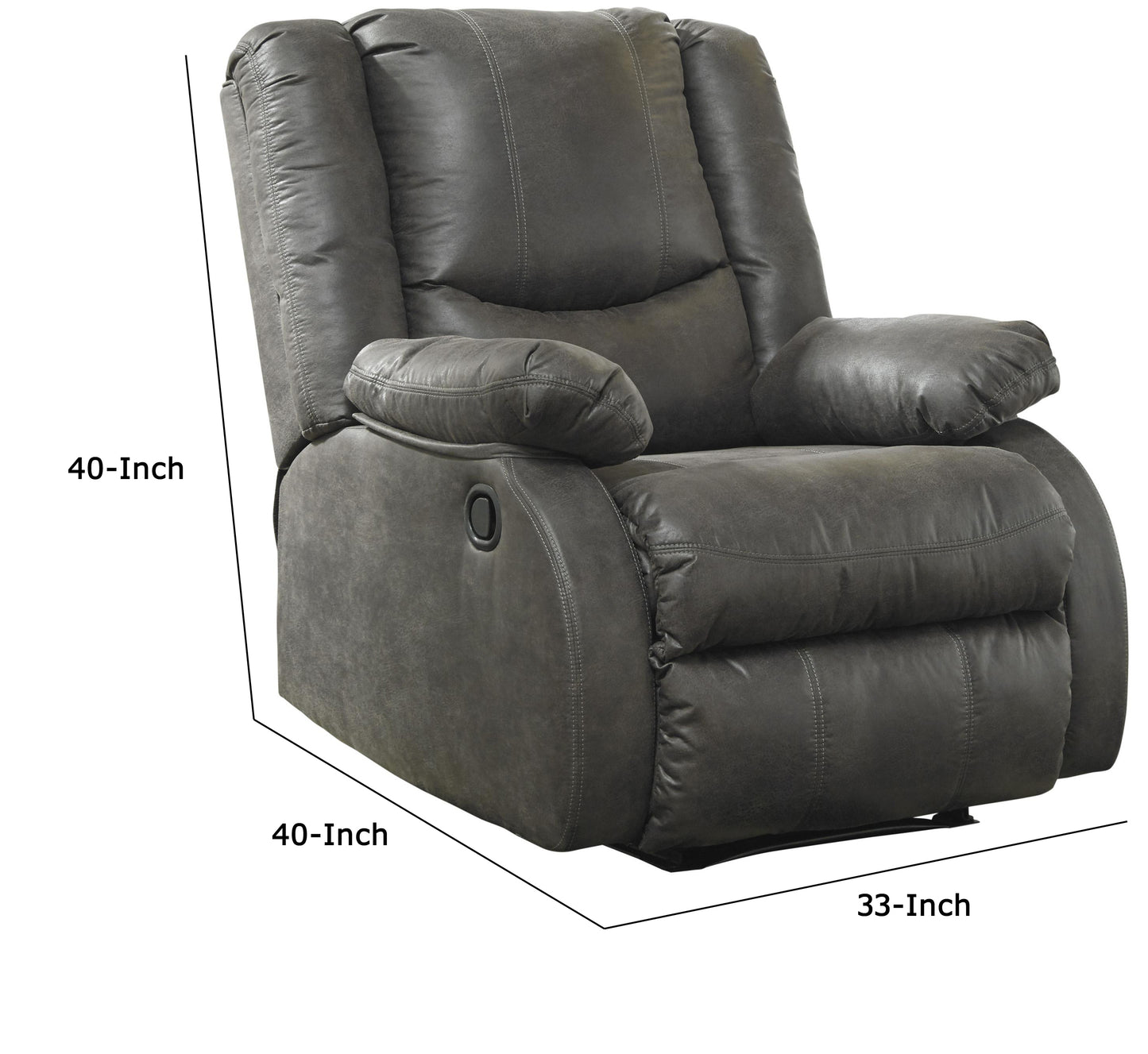 Wooden Zero Wall Recliner With Pillow Top Arms And Tufted Back, Gray By Benzara | Chairs & Recliners | Modishstore - 3