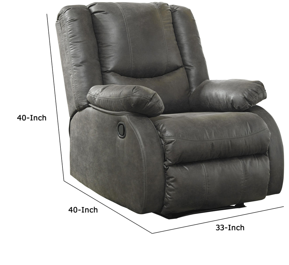 Wooden Zero Wall Recliner With Pillow Top Arms And Tufted Back, Gray By Benzara | Chairs & Recliners | Modishstore - 3