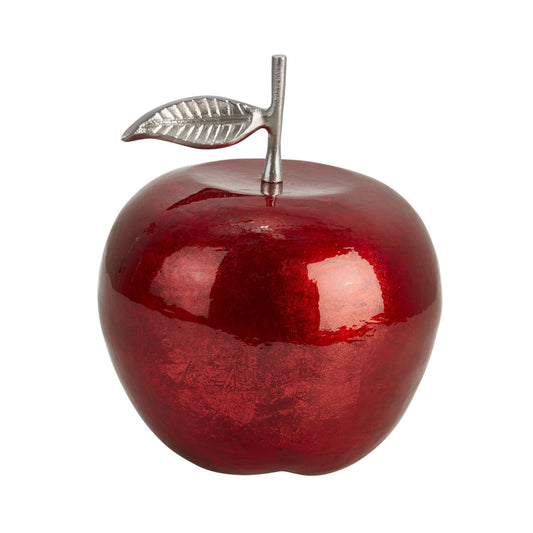13 Inch Aluminum Apple Accent Decor With Branch And Leaf, Red And Silver By Benzara | Sculptures |  Modishstore 