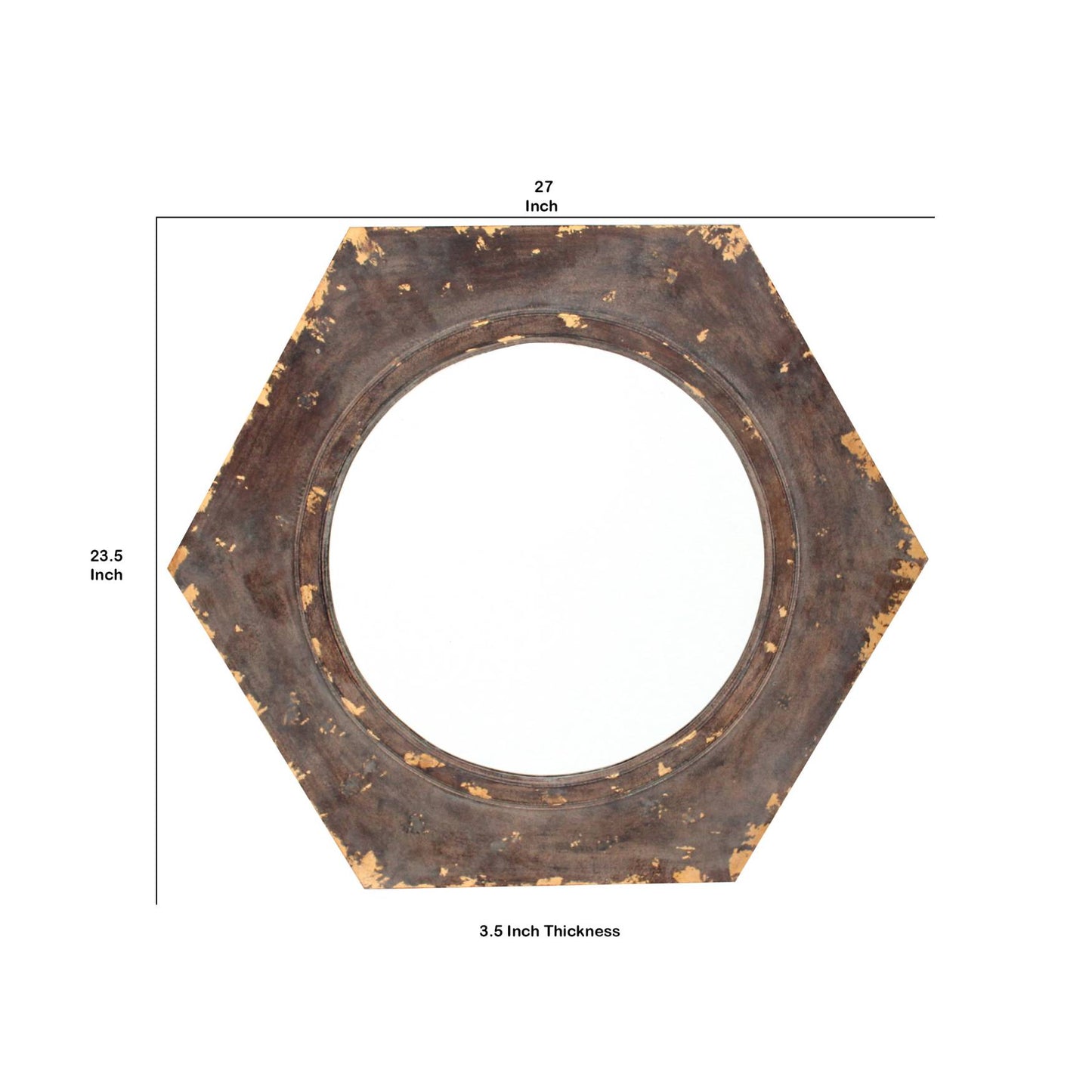 Rustic Style Wooden Wall Mirror With Hexagonal Frame, Silver And Brown By Benzara | Mirrors |  Modishstore  - 3