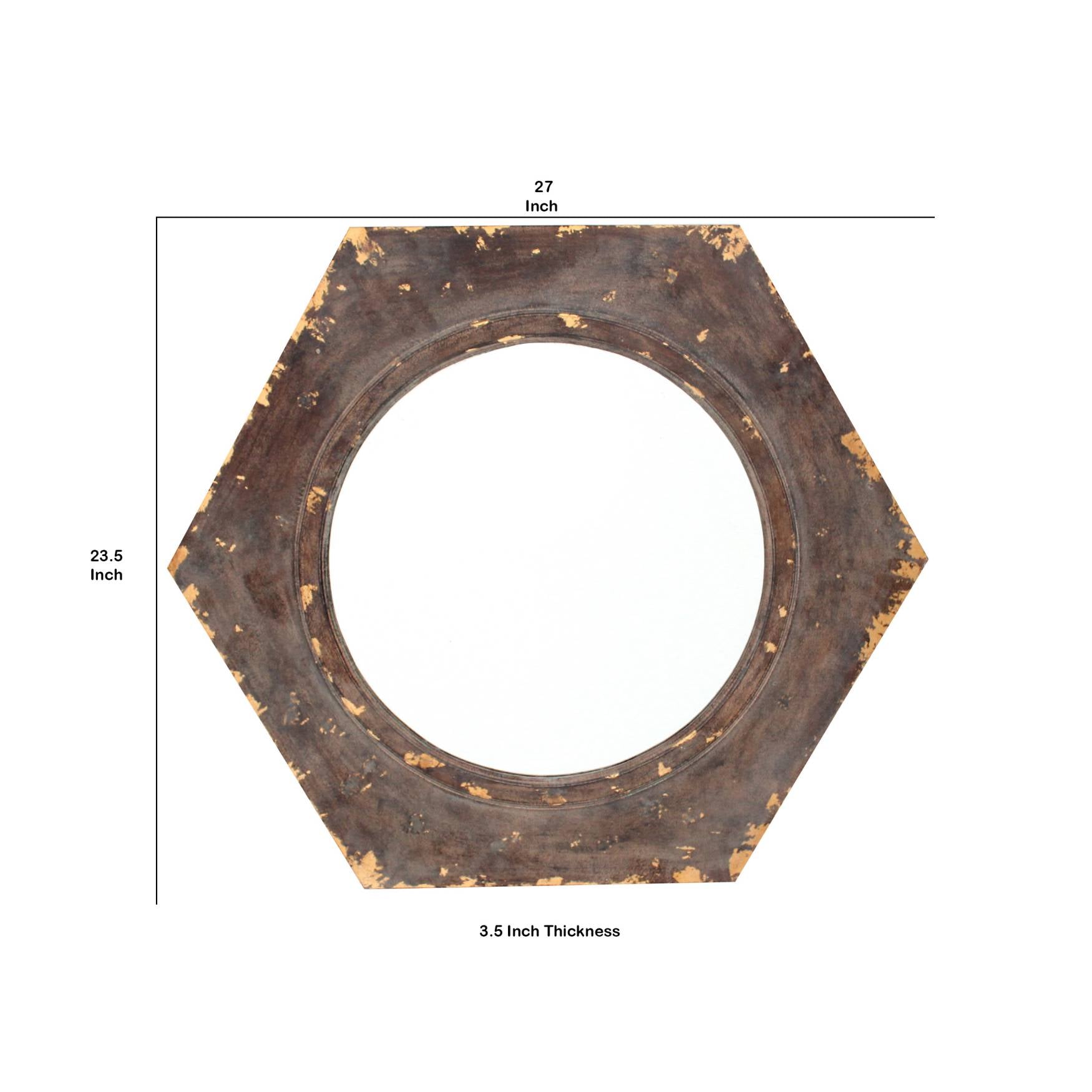Rustic Style Wooden Wall Mirror With Hexagonal Frame, Silver And Brown By Benzara | Mirrors |  Modishstore  - 3