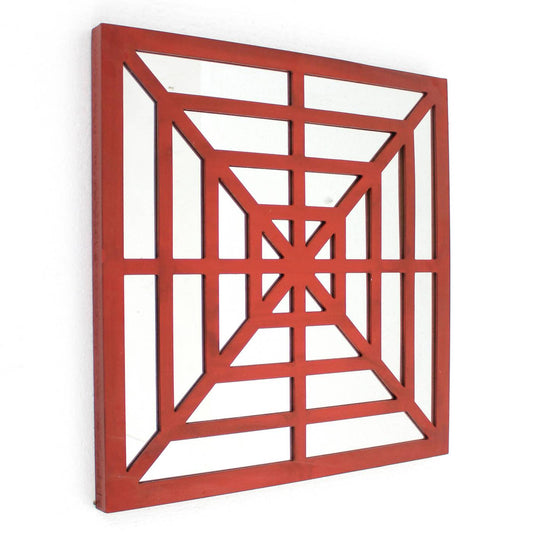 Wooden Wall Decor With Concentric Square Design On Top, Red And Silver By Benzara | Wall Decor |  Modishstore 