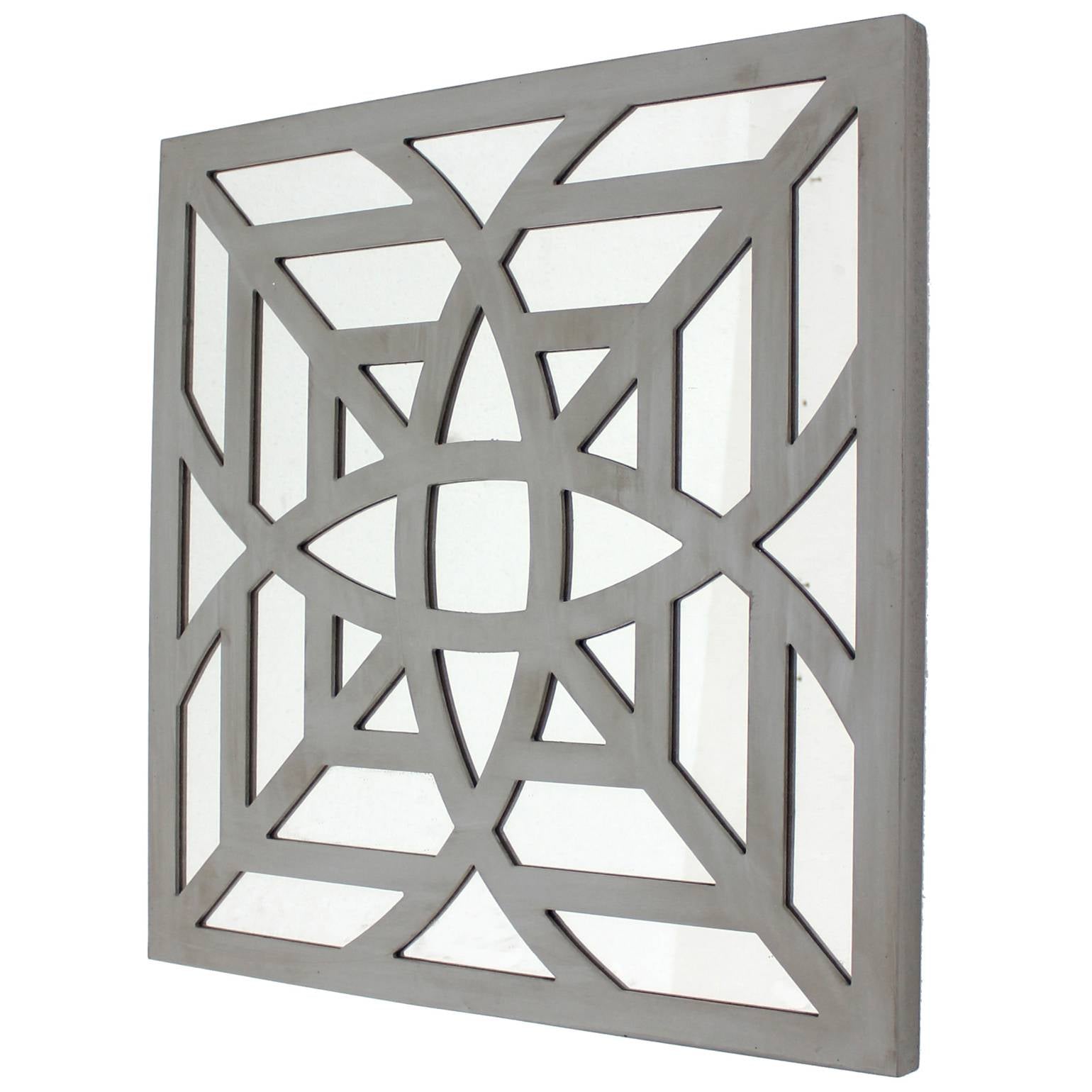 Mirrored Wall Decor With Decorative Geometric Design, Gray And Silver By Benzara | Wall Decor |  Modishstore 