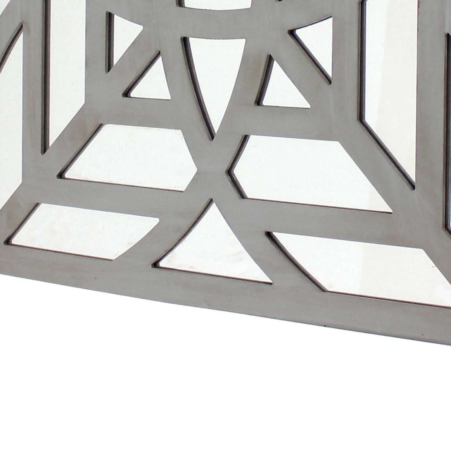 Mirrored Wall Decor With Decorative Geometric Design, Gray And Silver By Benzara | Wall Decor |  Modishstore  - 3