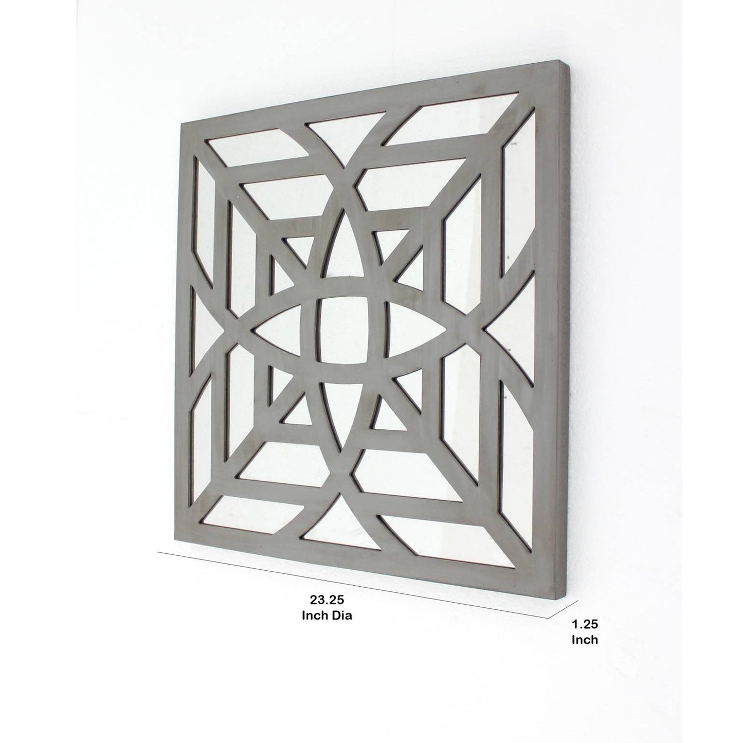 Mirrored Wall Decor With Decorative Geometric Design, Gray And Silver By Benzara | Wall Decor |  Modishstore  - 2
