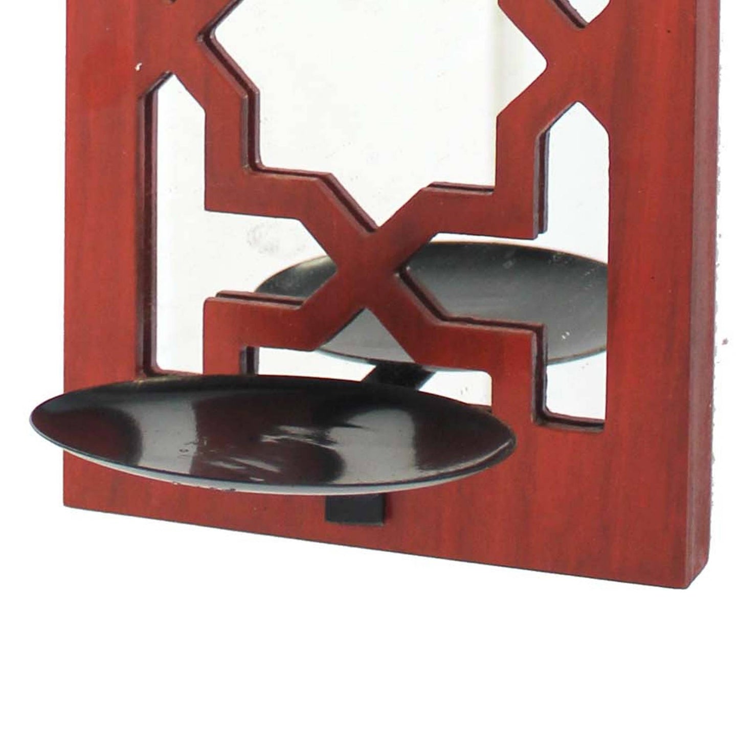Transitional Mirrored Candle Holder With Lattice Design, Red And Silver By Benzara | Candle Holders |  Modishstore  - 3