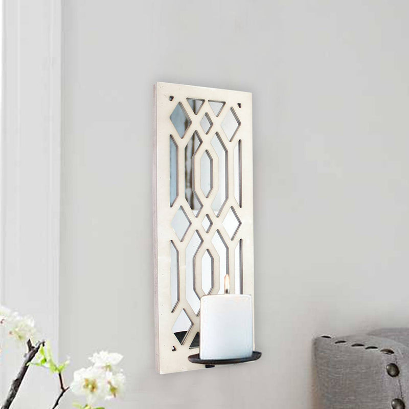 Wooden Rectangular Frame Candle Holder With Lattice Design, White By Benzara | Candle Holders |  Modishstore 