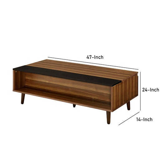 Wooden Coffee Table With Lift Top Storage And 1 Open Shelf, Walnut Brown By Benzara | Coffee Tables | Modishstore