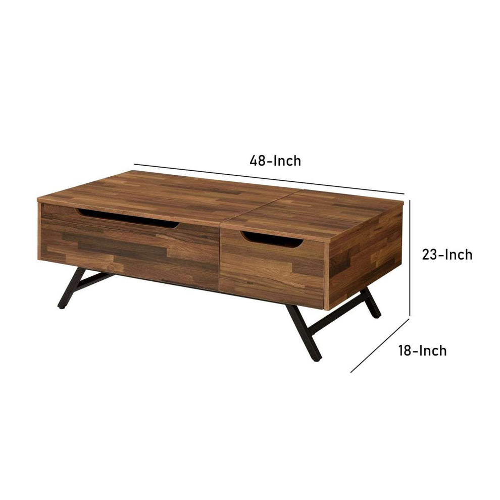 Wooden Coffee Table With Lift Top Storage And 1 Drawer, Walnut Brown By Benzara | Coffee Tables |  Modishstore  - 3
