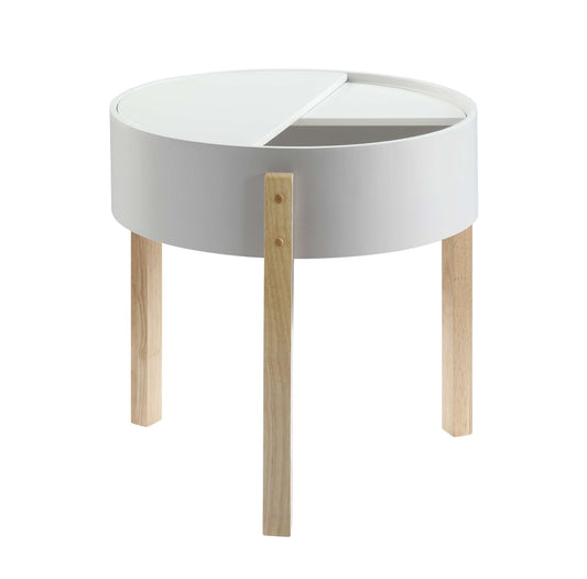 Round Wooden End Table With Hidden Storage, White And Brown By Benzara | Side Tables |  Modishstore 