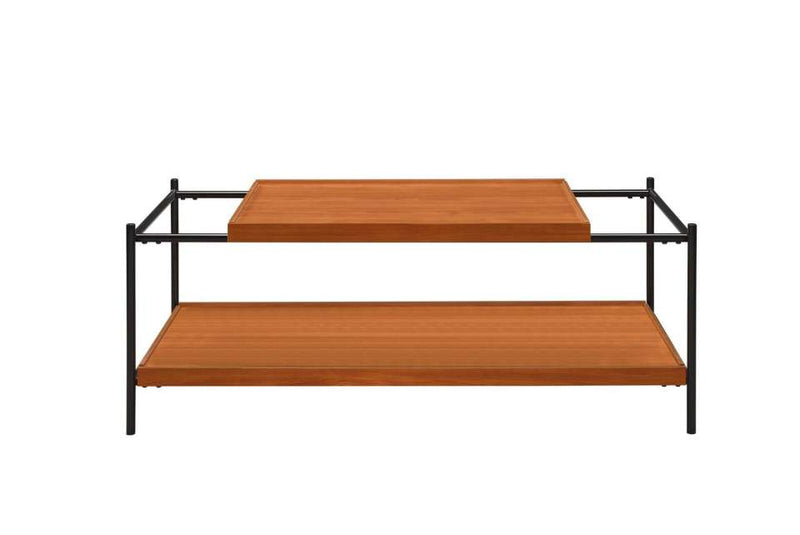 Rectangular Wooden Top Metal Frame Coffee Table, Oak Brown And Black By Benzara | Coffee Tables |  Modishstore 