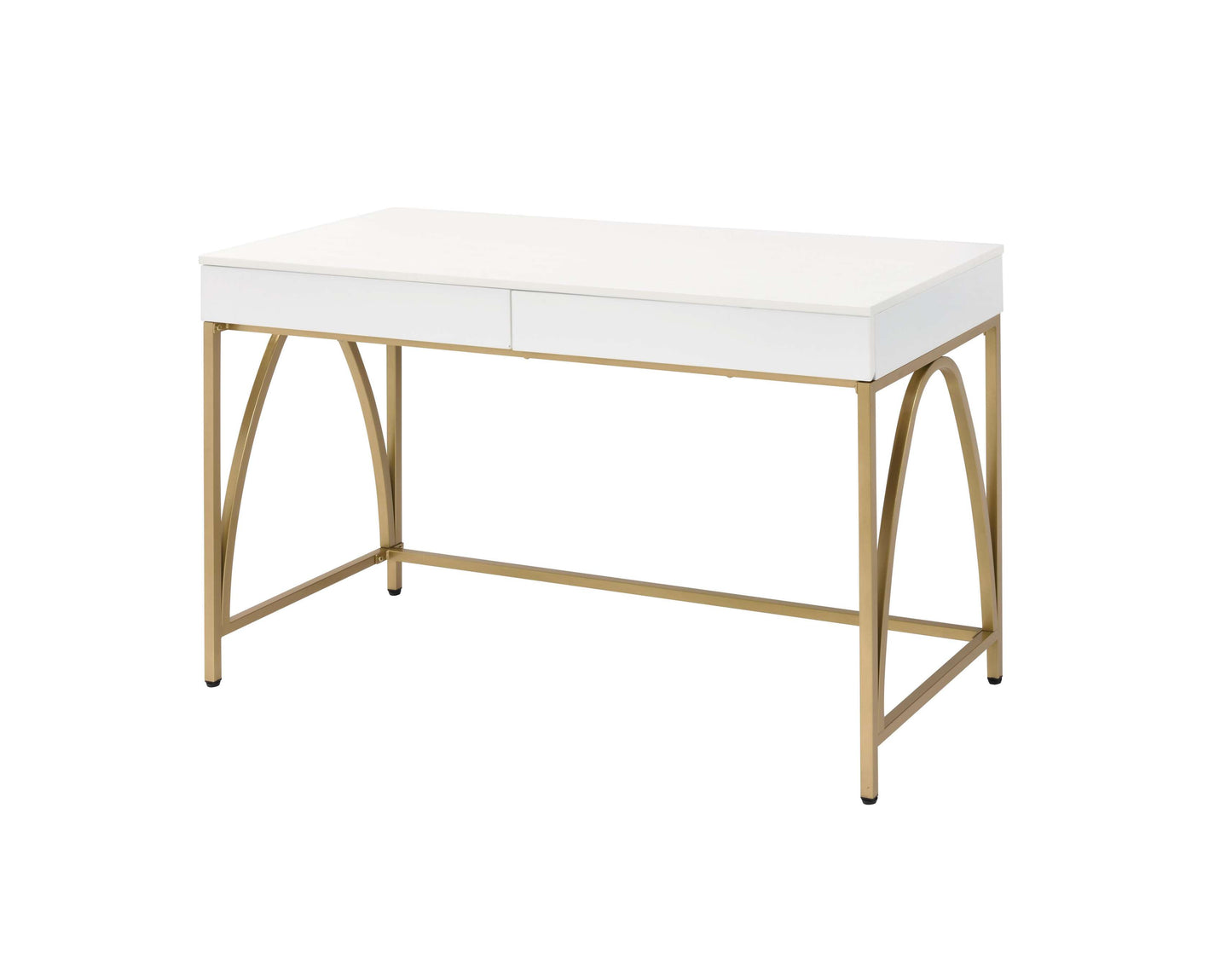 Rectangular Wooden Frame Desk With 2 Drawers And Metal Legs, White And Gold By Benzara | Desks |  Modishstore  - 4