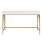 Rectangular Wooden Frame Desk With 2 Drawers And Metal Legs, White And Gold By Benzara | Desks |  Modishstore 