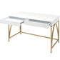 Rectangular Wooden Frame Desk With 2 Drawers And Metal Legs, White And Gold By Benzara | Desks |  Modishstore  - 3