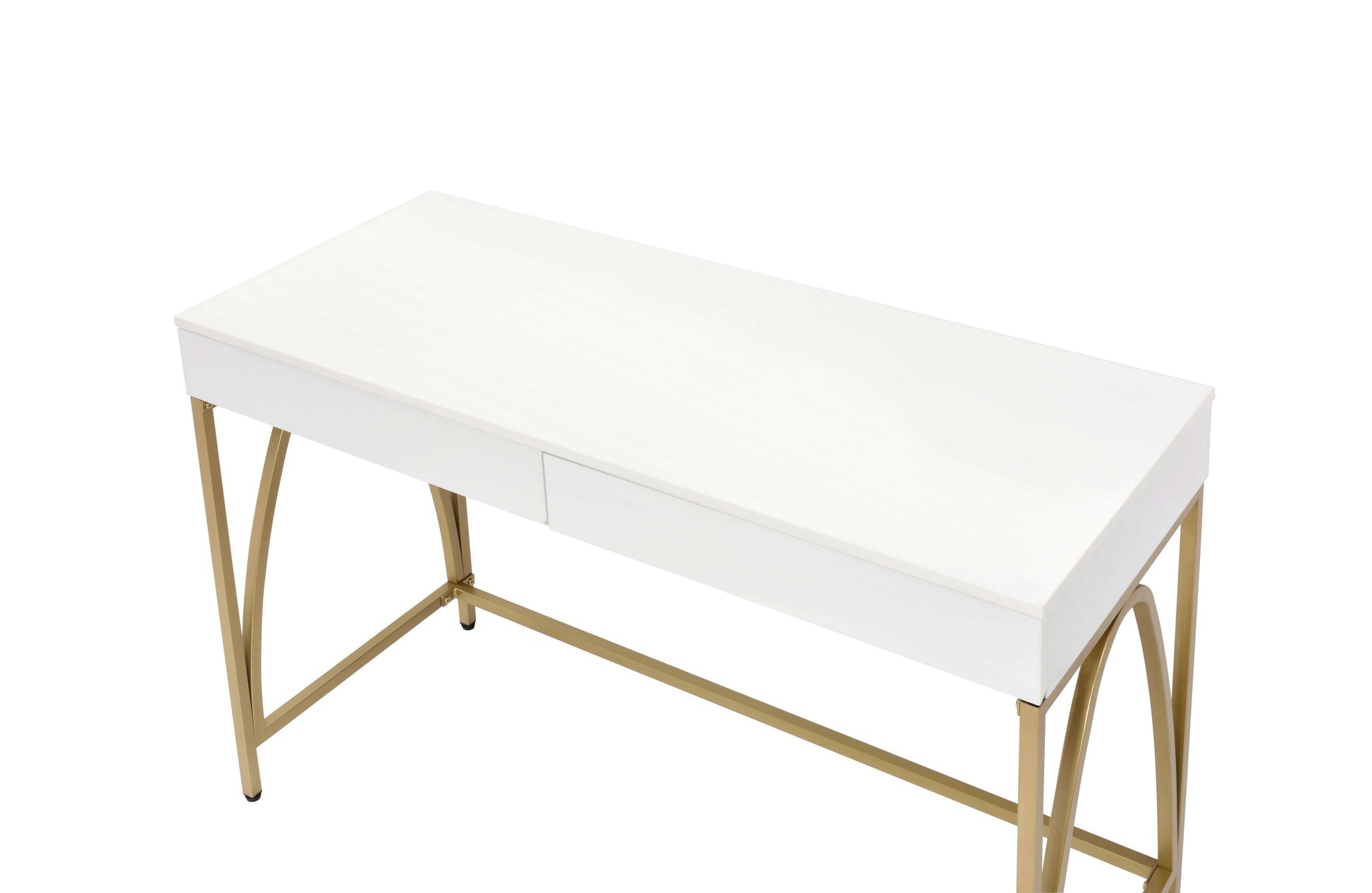 Rectangular Wooden Frame Desk With 2 Drawers And Metal Legs, White And Gold By Benzara | Desks |  Modishstore  - 2