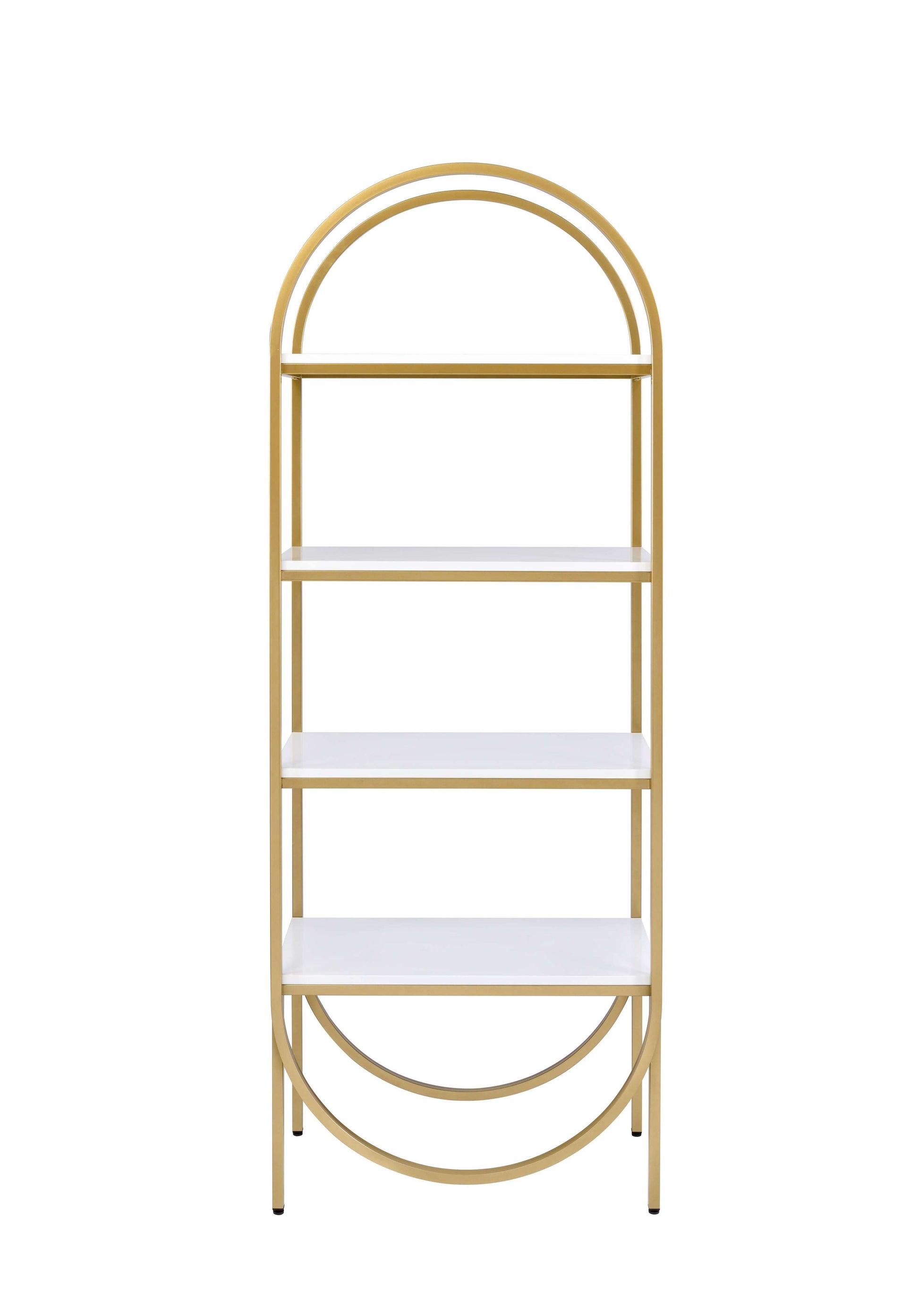 Arched Metal Frame Wooden Bookshelf With 4 Open Compartments,White And Gold By Benzara | Bookcases |  Modishstore  - 4