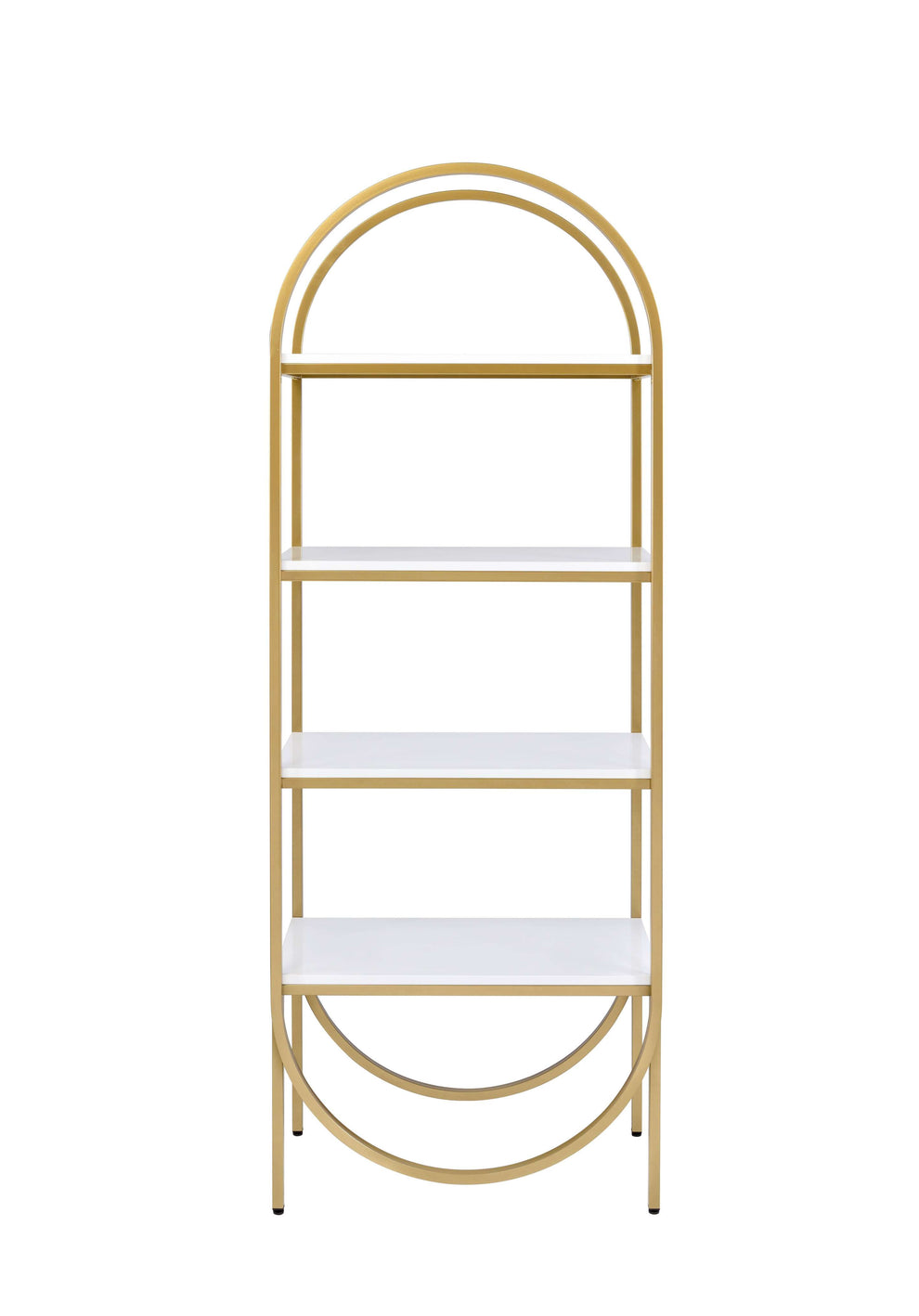 Arched Metal Frame Wooden Bookshelf With 4 Open Compartments,White And Gold By Benzara | Bookcases |  Modishstore  - 4