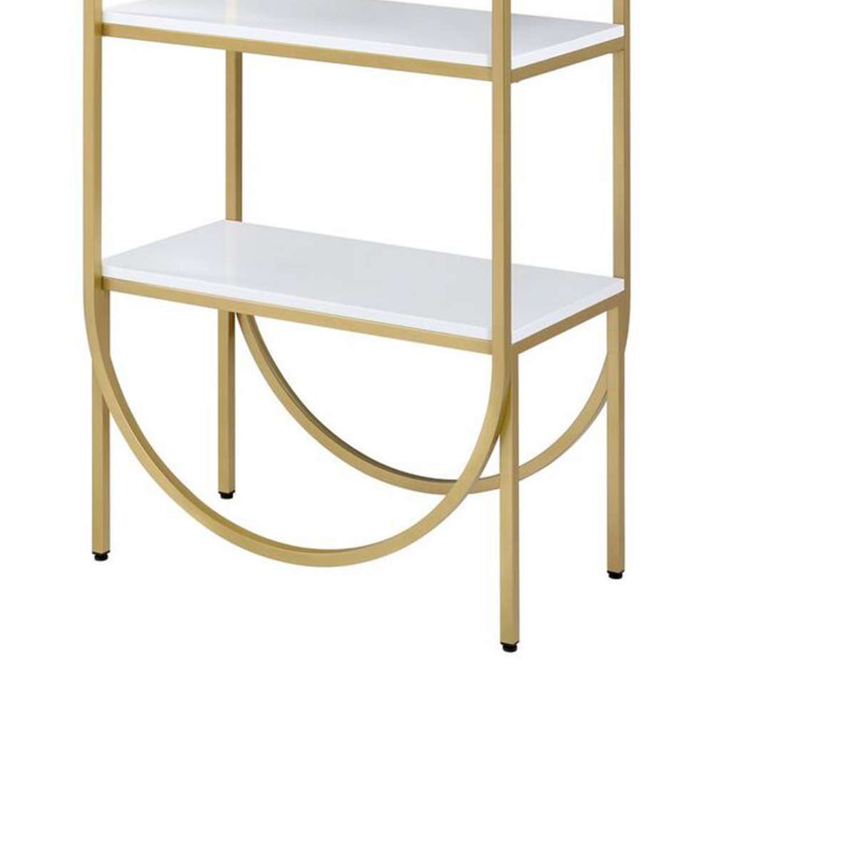 Arched Metal Frame Wooden Bookshelf With 4 Open Compartments,White And Gold By Benzara | Bookcases |  Modishstore  - 5