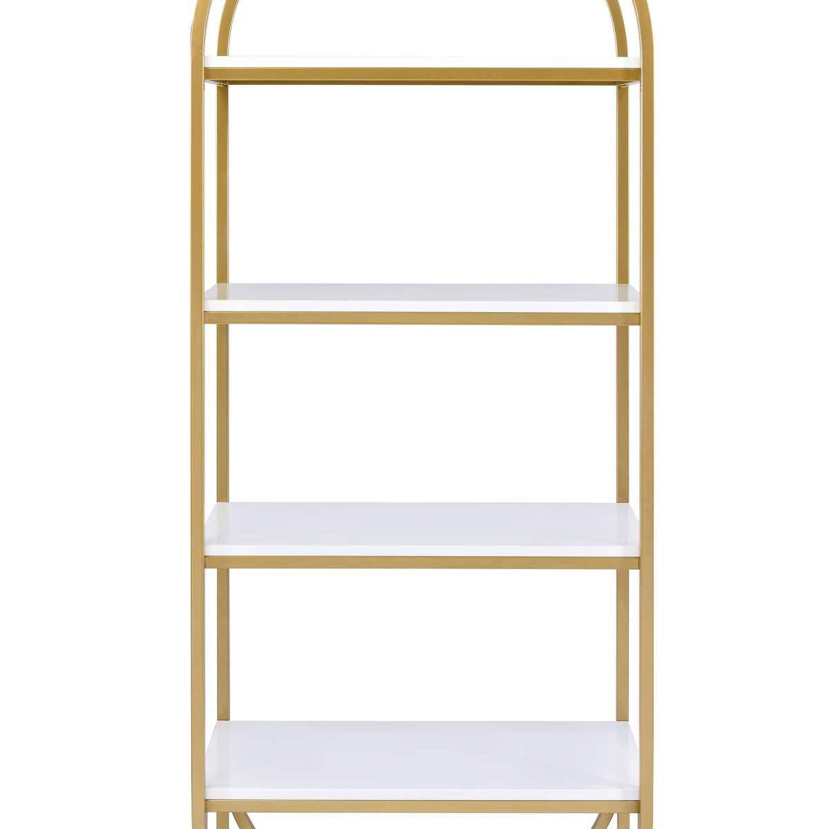 Arched Metal Frame Wooden Bookshelf With 4 Open Compartments,White And Gold By Benzara | Bookcases |  Modishstore  - 3