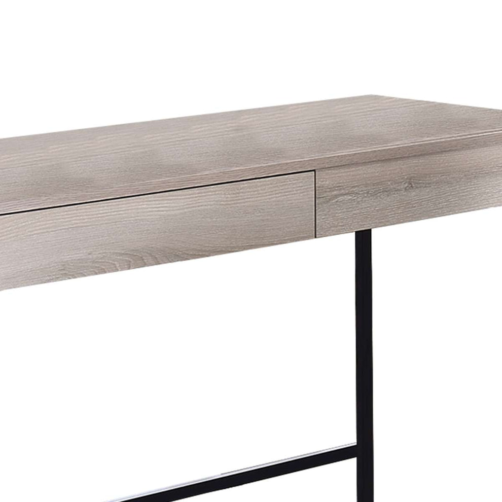 Wooden Desk With 2 Drawers And Metal Frame, Washed White And Black By Benzara | Desks |  Modishstore  - 3