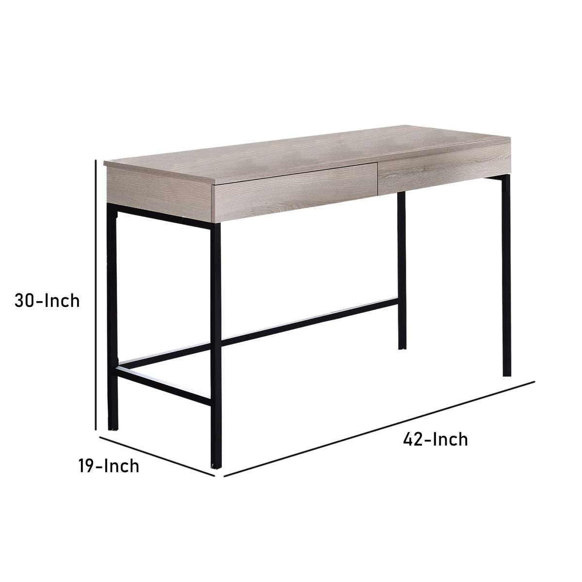 Wooden Desk With 2 Drawers And Metal Frame, Washed White And Black By Benzara | Desks |  Modishstore  - 2