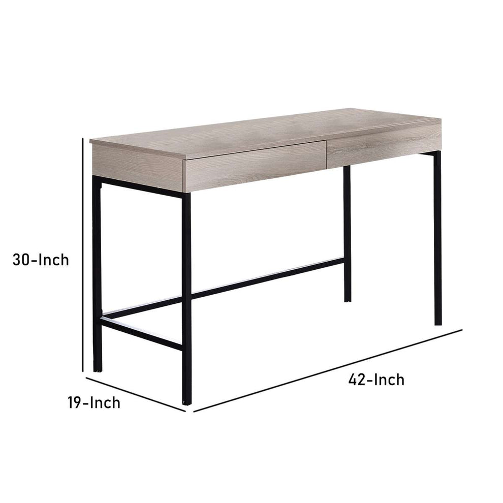 Wooden Desk With 2 Drawers And Metal Frame, Washed White And Black By Benzara | Desks |  Modishstore  - 2