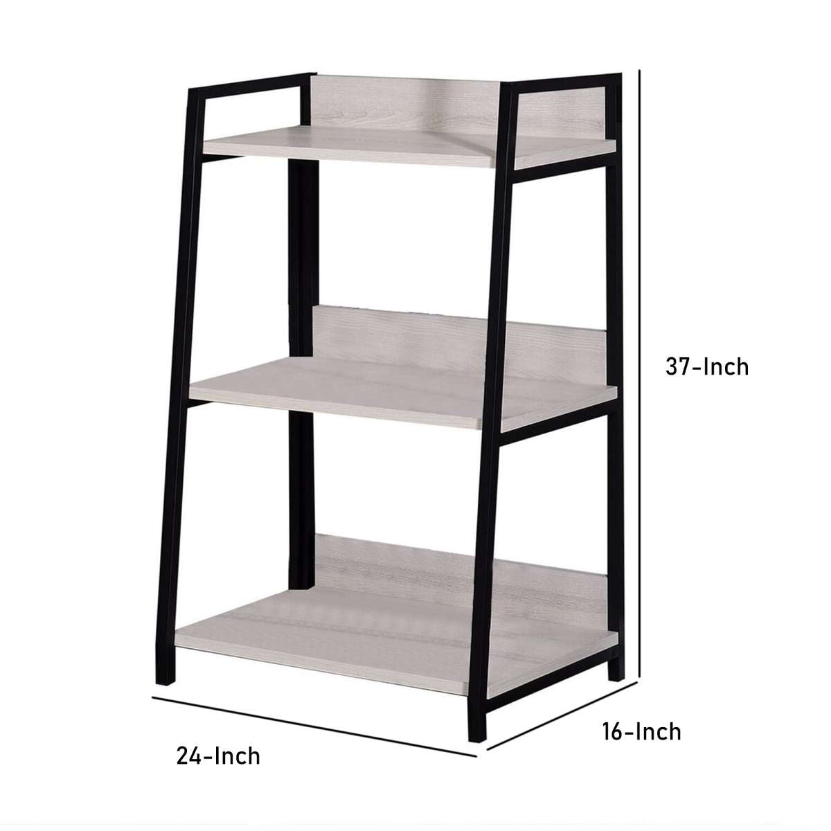 Wooden Bookshelf With 3 Open Compartments, Washed White And Black By Benzara | Bookcases |  Modishstore  - 2