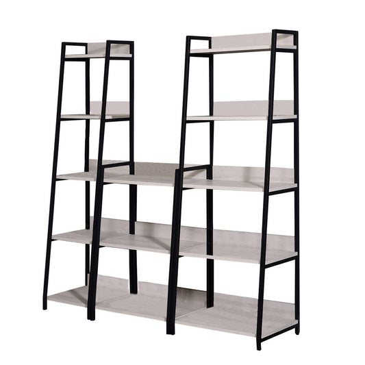 Wooden Bookshelf With 5 Open Compartments, Washed White And Black By Benzara | Bookcases |  Modishstore 
