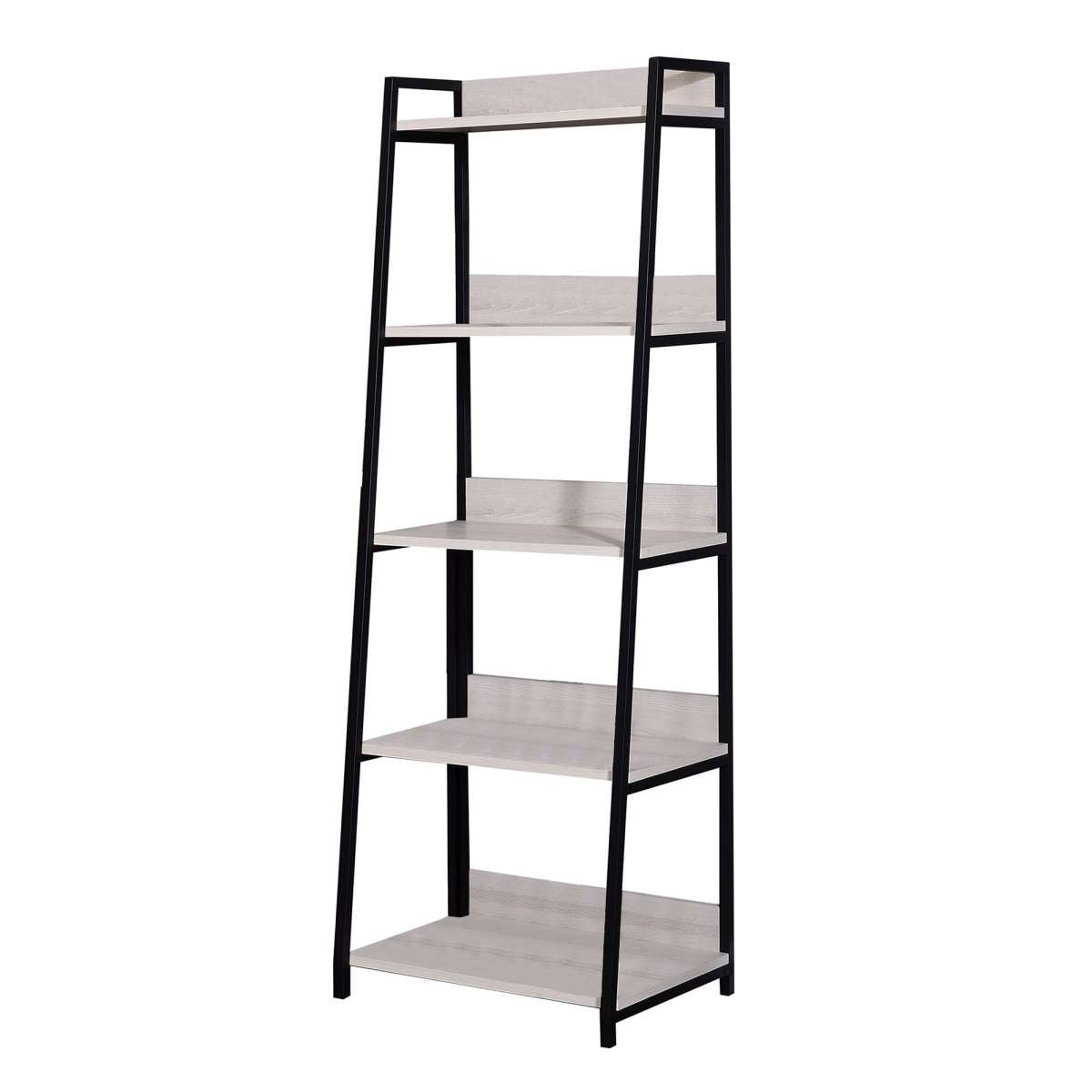 Wooden Frame Bookshelf With 5 Open Compartments, Washed White And Black By Benzara | Bookcases |  Modishstore 