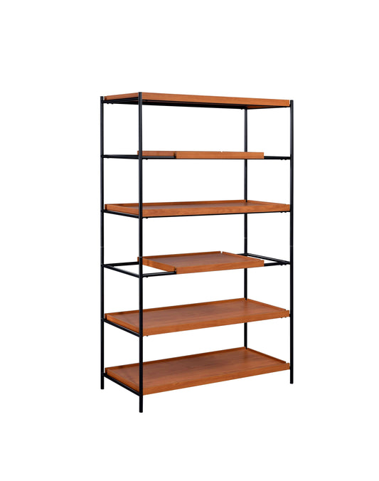 5 Tier Wooden Bookshelf With Open Metal Frame, Oak Brown And Black By Benzara | Bookcases |  Modishstore 