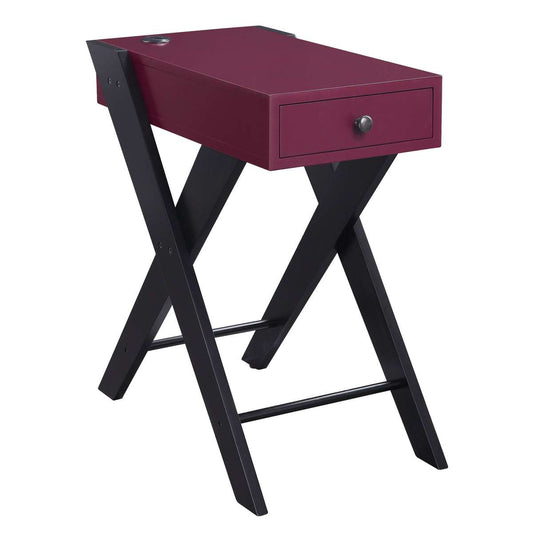 Wooden Frame Side Table With X Shaped Legs And 1 Drawer, Purple And Black By Benzara | Side Tables |  Modishstore 