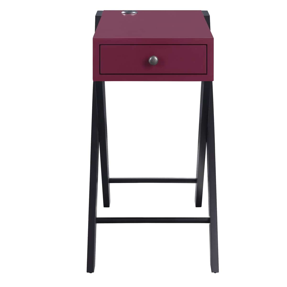 Wooden Frame Side Table With X Shaped Legs And 1 Drawer, Purple And Black By Benzara | Side Tables |  Modishstore  - 2