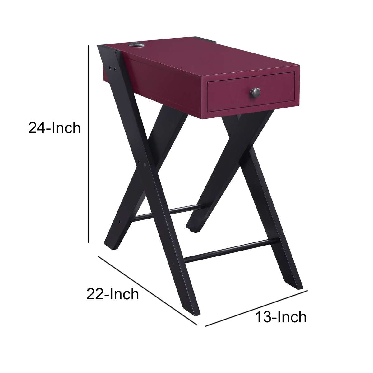 Wooden Frame Side Table With X Shaped Legs And 1 Drawer, Purple And Black By Benzara | Side Tables |  Modishstore  - 4