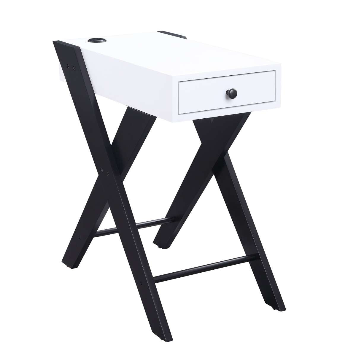 Wooden Frame Side Table With X Shaped Legs And 1 Drawer, White And Black By Benzara | Side Tables |  Modishstore  - 5