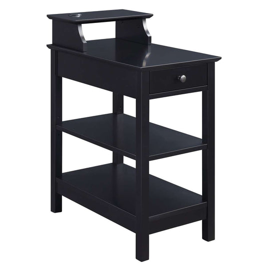 Wooden Frame Side Table With 3 Open Compartments And 1 Drawer, Black By Benzara | Side Tables |  Modishstore 