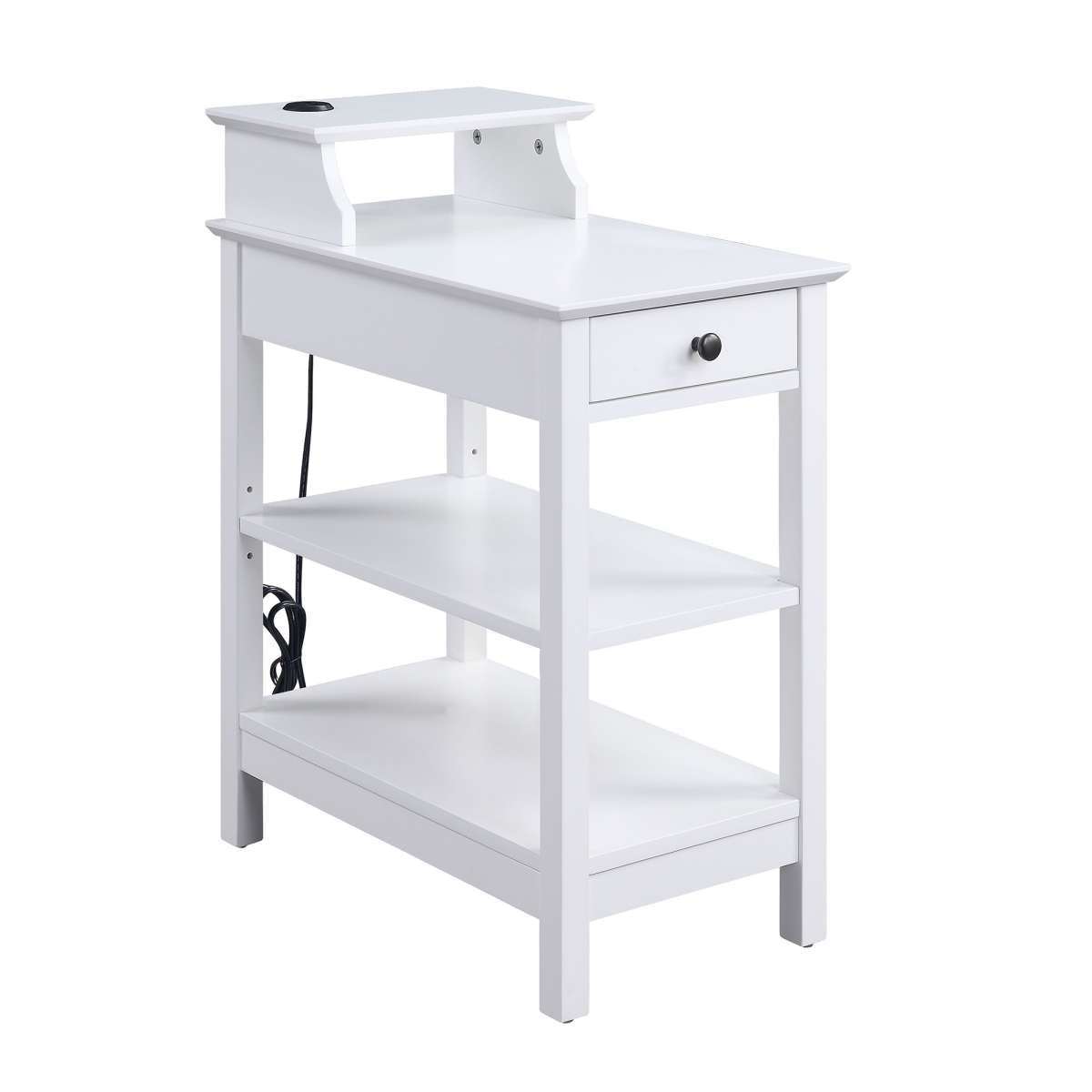 Wooden Frame Side Table With 3 Open Compartments And 1 Drawer, White By Benzara | Side Tables |  Modishstore  - 5
