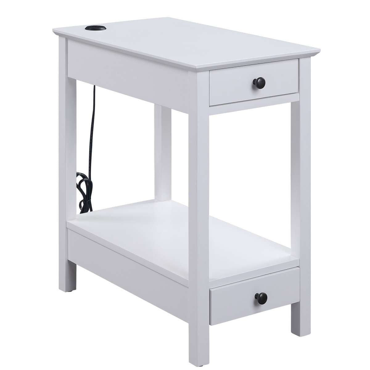 Wooden Frame Side Table With 2 Drawers And 1 Bottom Shelf, White By Benzara | Side Tables |  Modishstore  - 4
