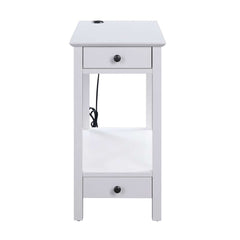 Wooden Frame Side Table With 2 Drawers And 1 Bottom Shelf, White By Benzara