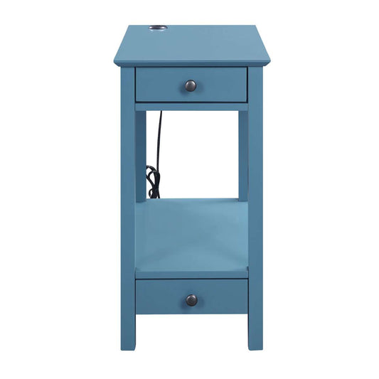 Wooden Frame Side Table With 2 Drawers And 1 Bottom Shelf, Teal Blue By Benzara | Side Tables |  Modishstore 
