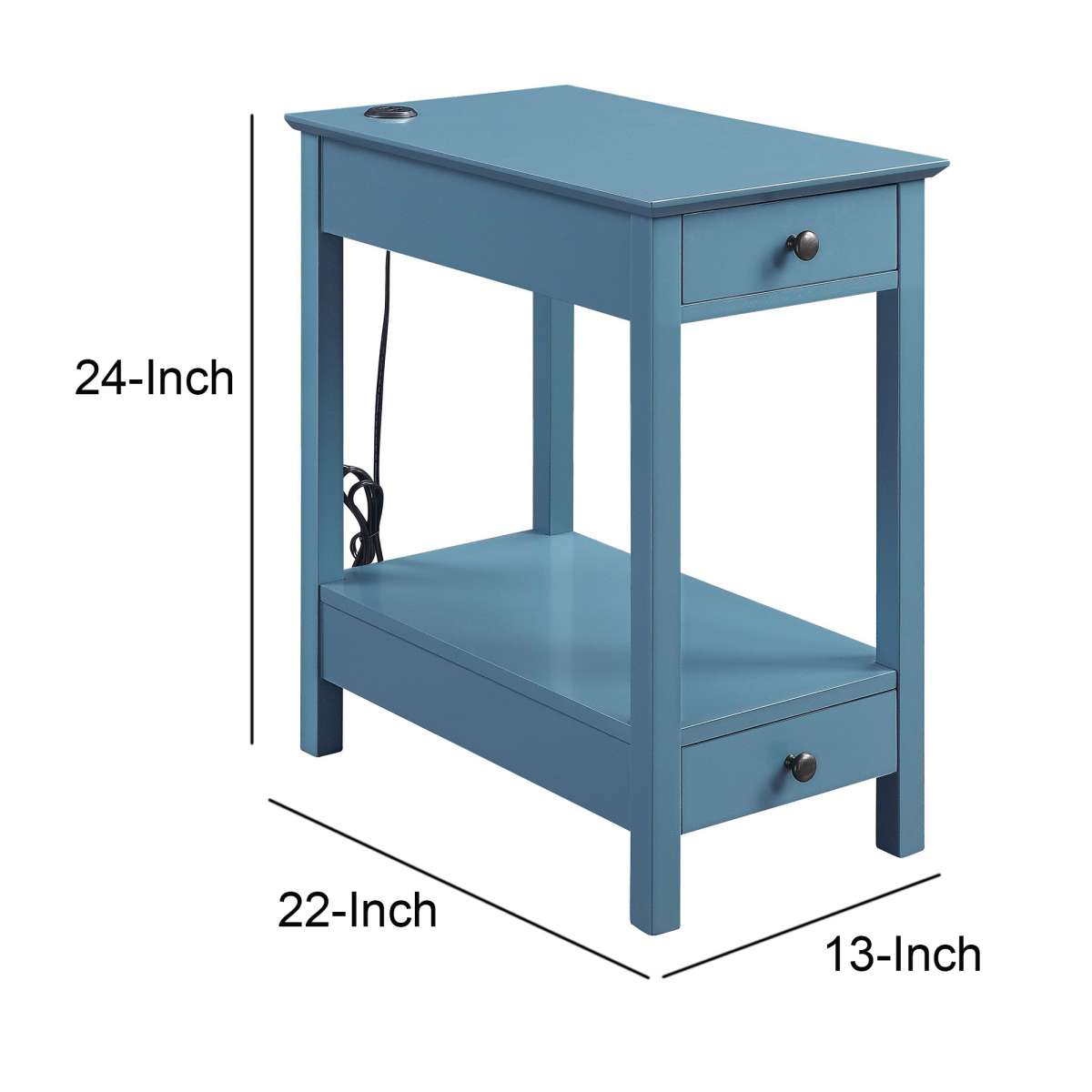 Wooden Frame Side Table With 2 Drawers And 1 Bottom Shelf, Teal Blue By Benzara | Side Tables |  Modishstore  - 2
