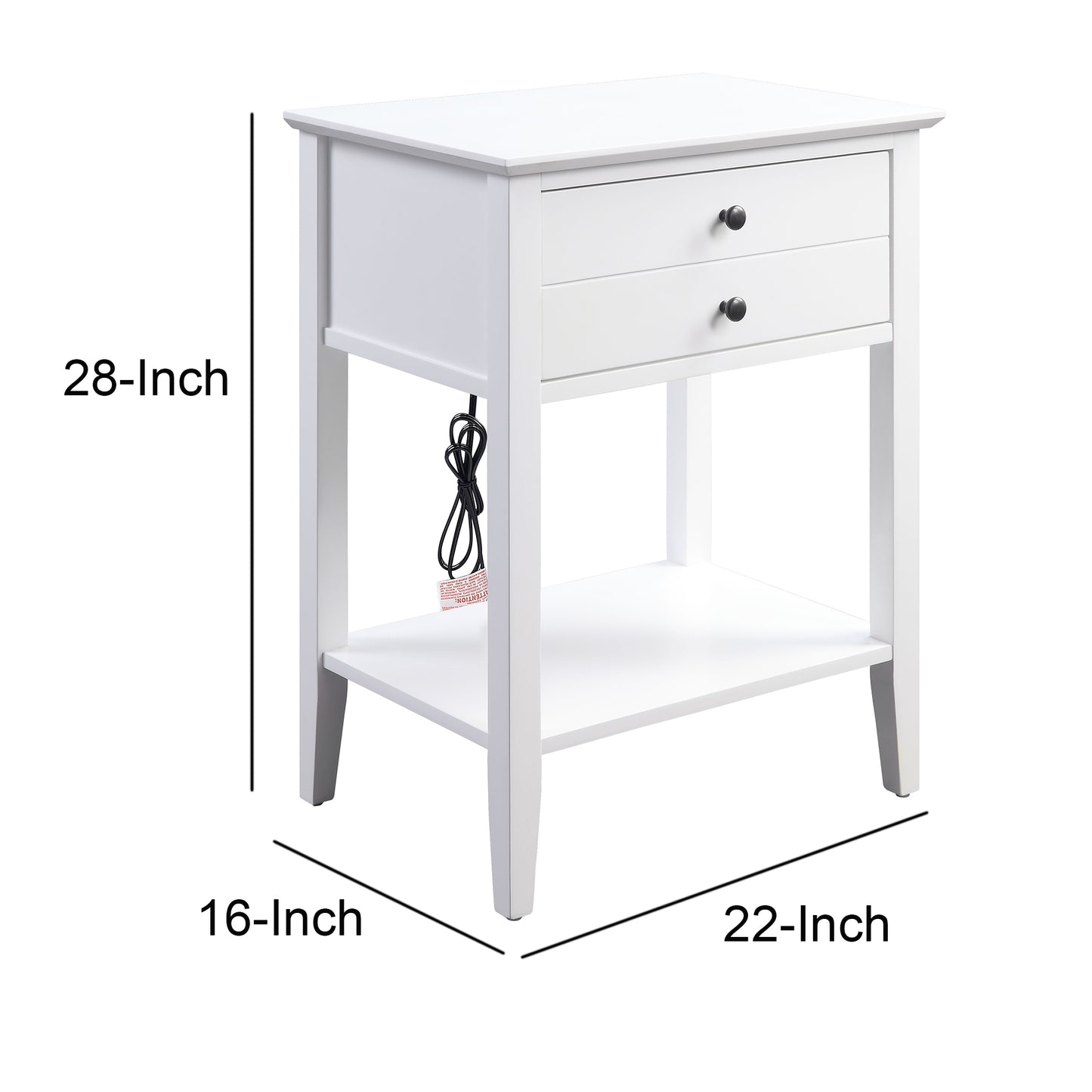 Rectangular Wooden Side Table With 1 Drawer And 1 Bottom Shelf, White By Benzara | End Tables | Modishstore - 2