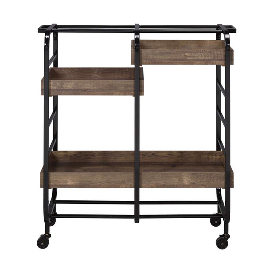 Metal Frame Serving Cart With 3 Open Storage And Casters, Brown And Black By Benzara | Bar Carts |  Modishstore 