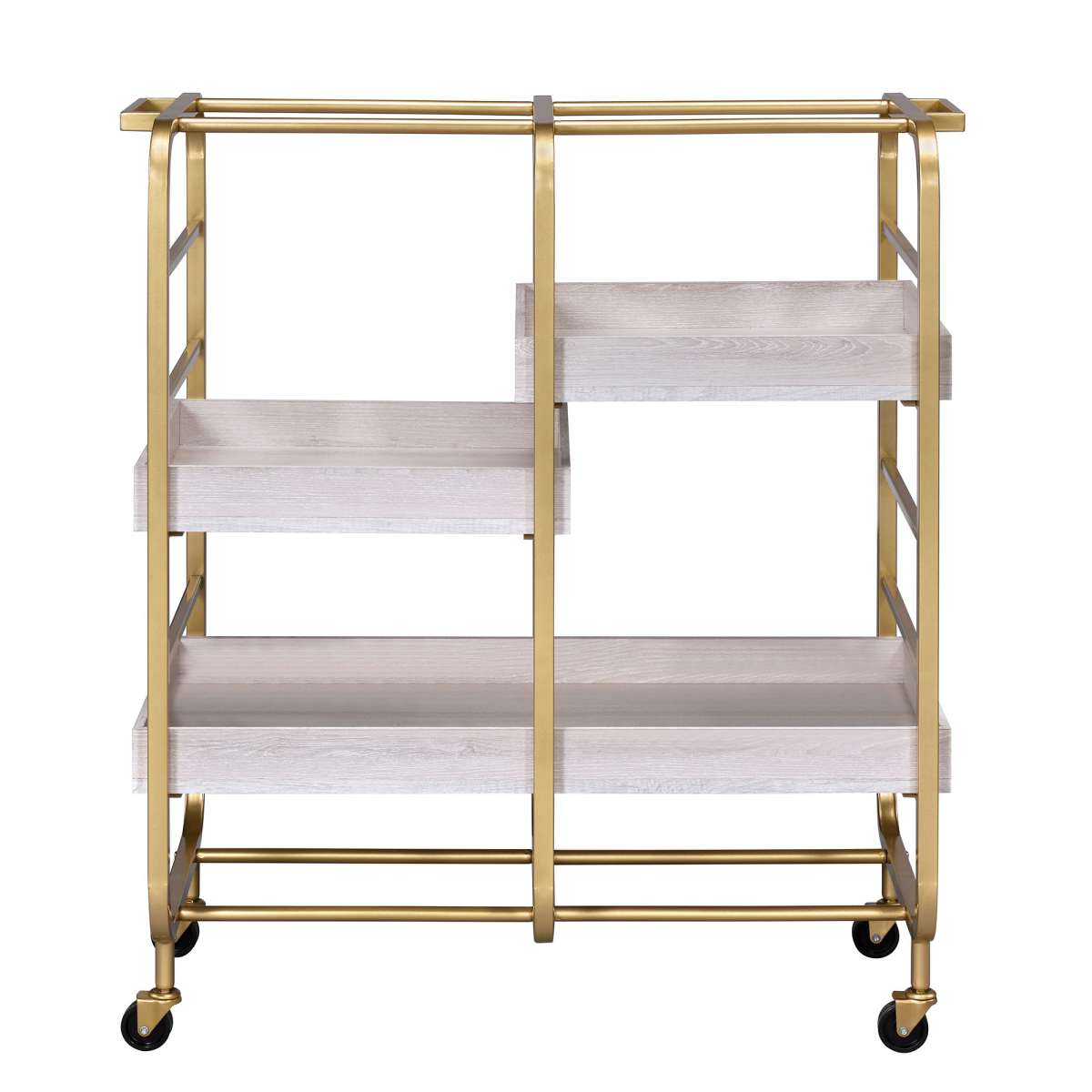 Metal Frame Serving Cart With Adjustable Compartments,Gold And Washed White By Benzara | Bar Carts |  Modishstore  - 4
