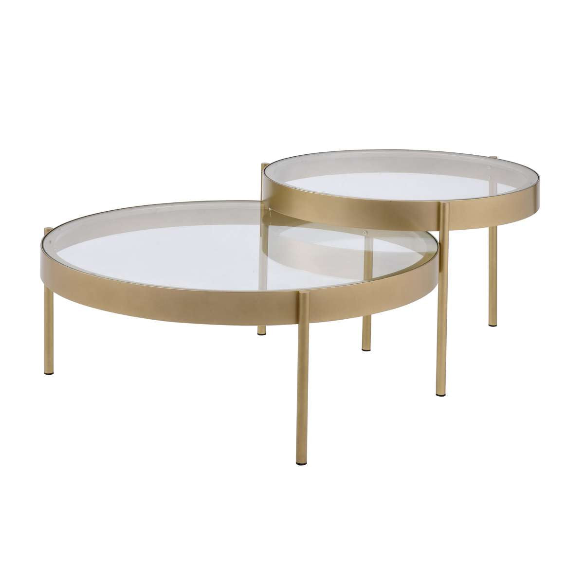 Contemporary Metal And Glass Round Nesting Table, Set Of 2, Gold And Clear By Benzara | Nesting Tables |  Modishstore  - 3