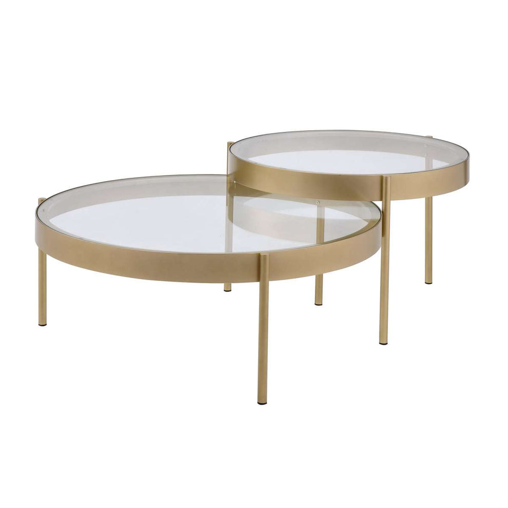 Contemporary Metal And Glass Round Nesting Table, Set Of 2, Gold And Clear By Benzara | Nesting Tables |  Modishstore  - 3