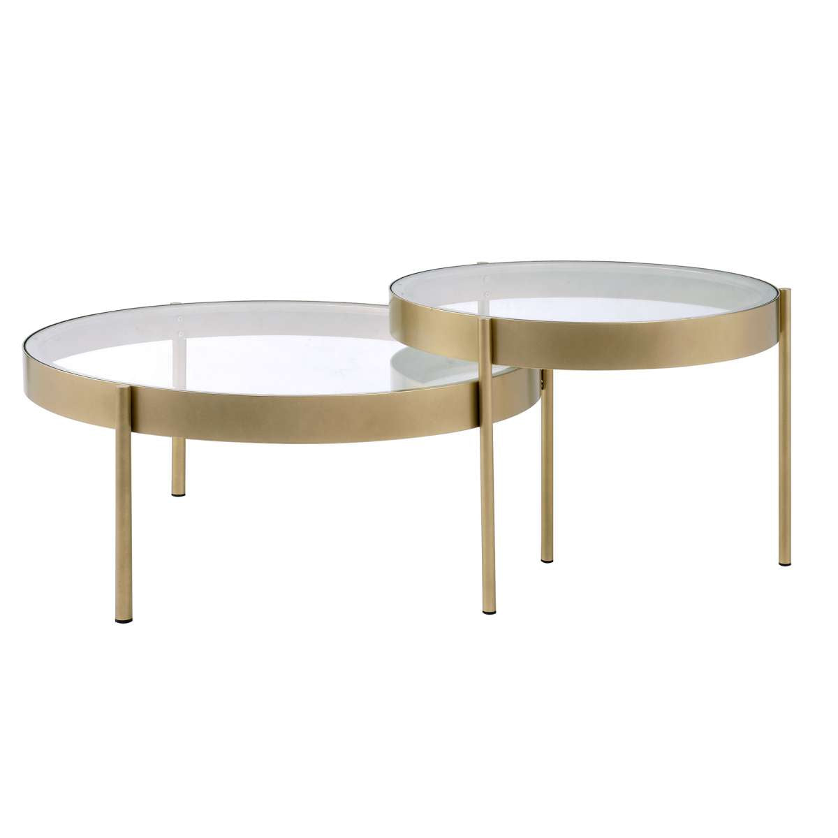 Contemporary Metal And Glass Round Nesting Table, Set Of 2, Gold And Clear By Benzara | Nesting Tables |  Modishstore  - 2
