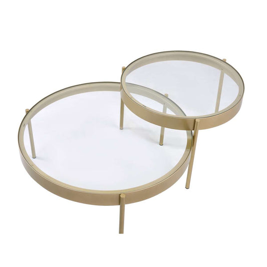 Contemporary Metal And Glass Round Nesting Table, Set Of 2, Gold And Clear By Benzara | Nesting Tables |  Modishstore 