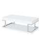 High Gloss Contemporary Coffee Table With Bottom Shelf, White And Silver By Benzara | Coffee Tables | Modishstore