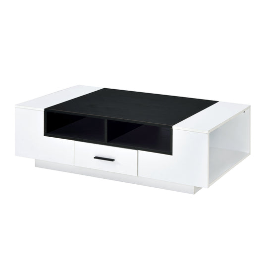 Contemporary Coffee Table With Drawer And Open Compartment, Black And White By Benzara | Coffee Tables | Modishstore
